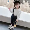 Baby Girl Dress Puff Sleeve Tracksuits For Girls Blouse Jeans Girls Sets Clothing Toddler Kid Clothes 210412