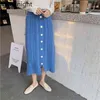 Mulheres elegantes de malha louva saia de queda sólida split botão design saias coreanos moda all-match faldas chic solta 210601