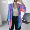 Zevity Damen Batik-Einknopf-Blazer, gekerbter Kragen, lange Ärmel, Bürodame, kausal, stilvoll, Oberbekleidung, Anzug, Mantel, Oberteile C531 210603