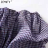 Kobiety Sexy Off Ramię Plaid Print Elastic Smock Bluzka Biuro Panie Latarnia Rękaw Koszula Chic Retro Blusas Topy LS7555 210420