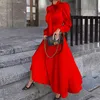 Solid Color Moda Stain Midi Eleganckie Sukienki Kobiet Na Party I Suknie Ślubne Z Długim Rękawem A-Line Work Wear Free 210525