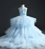 High-end Girl Wedding Party Flower Girl Dress Long Trailing Princess Gowns Beaded Floral Tulle Girl Evening First Communion Gown Q0716
