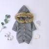 Baby rompers stickade kläder höst långärmad nyfödda pojkar tjejer hooded spädbarn barn jumpsuits solida toddler barn playsuits topp 999 x2