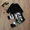 Baby pojke casual sport kostym kläder toddler barn brev t-shirt toppar camouflage byxor outfits set dropshipping