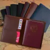 Äkta läder Passport Omslag Vintage Credit ID Card Case Holder Unisex Travel Bifold Plånbok Gå till honom XBJK2104