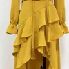 HIGH STREET Stylish Designer Maxi Dress Women's Ruffle Collar Lacing Up Rope Dovetail Ruffles Long 210521