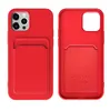 Kart Yuvası Tutucu Sıvı Silikon Yumuşak Telefon Kılıfları İPhone 14 13 12 11 Pro Max Mini XR XS X 8 7 6 Artı Saf Renkli TPU Kasa Kapağı