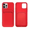 Card Slot Holder Liquid Silicone Soft Phone Cases for iPhone 14 13 12 11 Pro Max Mini XR XS X 8 7 6 Plus Pure Color TPU Case Cover