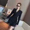 Blazer Dres Mini Party Office Lady Elegant Dress Female Dress Korean Sashes Long Sleeve Clothes Summer 210719