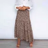 Moda Wysoka talia Plaża Długa Spódnica Kobieta Letni Leopard Drukuj Czeski Spódnica Dla Kobiet Fluffy Mid-Calf Spódnica 210514