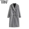 TRAF KVINNOR FASHION DOUBLE BROURTED OVERSIZE WOOLLEN COAT VINTAGE Långärmade fickor Kvinnor OuterWear Chic Overcoat 210415