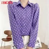 Tangada Women Retro Purple Dots Print Chiffon Shirt Blouse Puff Long Sleeve Chic Female Tops DA123 210609