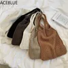 Wool Knitted Shoulder Bags for Women Vintage Fashion Cotton Cloth Girls Tote Shopper Bag Large Female Handbag