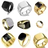 Biker Punk Style Collection! Gold Band Width Signet Square Finger Rings for Men Party Wedding Jewelry Whole Sale