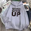 Lettera Never Give Up Stampa Felpe Uomo Casual Tasca Allentata Felpa con cappuccio Streetwear Cartoni animati Confortevole Felpa con cappuccio Top Felpe con cappuccio Hip Hop H1227