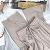 Chic Herbst Wolle Stricken Hosen Frau Hohe Taille Aprikose Khaki Lose Gerade Bein Hose Weibliche Koreanische Winter Street Hosen mom 211216