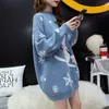 H.SA femmes coréennes Style ample surdimensionné et pulls O cou bonhomme de neige flocon de neige pull de noël dessin animé pull 210417