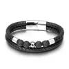 Classic Men Style Double Layered Leather Bracelet Natural Stone Strands Bracelets Jewelry for Gift