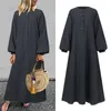 Vintage solid maxi klänning kvinnors höst sundress 2021 vonda casual långärmad baggy vestidos kvinnlig o nackrock 5xl klänningar