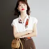 夏の女性のシャツ半袖スカーフデザイントレンドブラウスオフィスシャツファッショントレンディな女性のシャツ