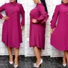 Vrouwen shirt jurken losse roze wijn rode ruche lange mouwen knielengte elegante casual mode grote maat dames Afrikaanse vrouw 210416