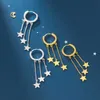 925 Strling Sliver Simple Long Chain Star Orecchino a cerchio per donna Stile minimalista Fine Jewelry Brincos 210707