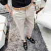 İlkbahar Yaz Kore Erkekler Pantolon Rahat Iş Elbise Pantolon Ayak Bileği Uzunluğu Streetwear Slim Fit Pantolon Örgün Ofis Sosyal Pantolon 210527