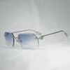 Luxe designer mode zonnebril 20% korting op vintage diamant snijdende randloze mannen oculos lensvorm voor vrouwen schaduw metalen frame heldere bril gafas