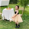 Meisjes Koreaanse stijl losse patchwork mesh prinses jurken zomer kinderen bretels feestjurk 210615