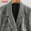 Femmes Plaid Motif Blazer Robe À Manches Longues Style Vintage Femmes Mini Robes Vestidos XN219 210416