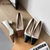 SOPHITINA Pumps Women Spring Medium Strange Heel Dress Platform Leather Square Toe Shallow Mature Style White Basic Shoes FO21 210513