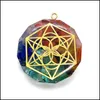 Charms smyckesfyndkomponenter sju chakra natursten hänge utsökt helig geometri kraft amet aura 34mm drop delive319h