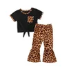 Retailwhole Girl Leopard Flared Pant Tracksuit Clothing Ensembles 2pcs Set Short Toppants Girls Optifits Children Designers Centhe6295864