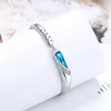 Women's Fashion Luxury Blue Zirconia Stone Cuff Bracelets Shiny Micro Crystal Pave Waterhole Charming Bracelet Accessories Gifts Link Chain