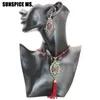 Oorbellen ketting Marokko vrouwen etnische engagement sieraden sets Afrikaanse kralen lange charme rode dangle haak bijoux femme