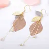 KIVN joyería de moda Boho filigrana hojas cuelgan gota de oro para mujeres niñas pendientes largos de borla