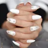 Falska naglar Diamond Almond Pure White Medium Nail Colorful Brilliant Design Tips Plastic Artificial Finger Prud22