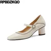 Dress Shoes Chunky Size 33 Square Toe Mary Jane 2021 Ladies Thick Strap Block Heels For Women Genuine Leather High Pumps Retro Classic