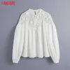 Tangada Women Retro Hollow Out Embroidery Romantic Blouse Shirt Long Sleeve Chic Female Loose Shirt Tops CE146 210609