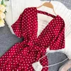 Polka Dot Sexy Summer Women Beach Style Backless Body Bow Fashion Jumpsuit Ladys Avec Ceinture 210512