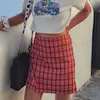 Women checked mini skirt with two small front slits plaid cut cara summer beach vintage retro spring short 210415