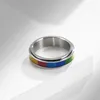 2021 drehbarer Edelstahlring, Lesben- und Gay-Pride-Regenbogen-Ring, für Damen und Herren, Versprechen, Schmuck, Geschenke