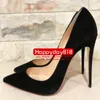 Casual Designer sexy lady fashion women shoes black suede leather pointy toe stiletto stripper High heels Prom Evening pumps large size 44 12cm