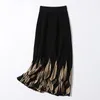Autumn Winter Women's Skirt Ethnic Printed Knitted Slim High Waist Mid-length Female Pleated s GX452 210507