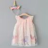 Летние и весенние детские малыш девушка красивая единорог декор тюль платье без рукавов ES детей 210528