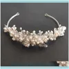 Jewelryslbridal el yapımı lüks alaşım yaprak kristal rhinestones tatlı su incileri gelin tiara düğün partisi taç kadın saç takı damlası de