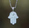 Est högkvalitativ riktig micro pave cz hip hop bling hamsa hand mens smycken kedja guld silver färg halsband pendlar kedjor