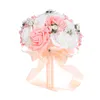 Pink Artificial Bridal Bouquet Bride Wedding Flowers Ribbon Handle Romantic Buque de Noiva 6 Colors W5581193M