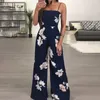 Kvinnor Mode Elegant Partywear Jumpsuits Formell Party Romper Floral Print Wide-Ben Spaghetti Strap Jumpsuit 210716