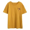 Yellow White Mustard Flamingo Embroidery Short Sleeve O Neck Tees Tops T Shirt Casual Women Female B0111 210514